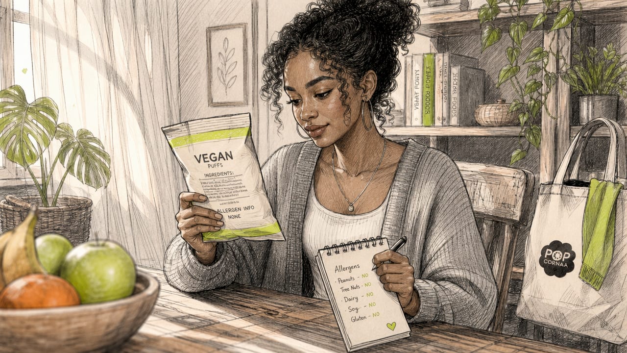 Person reading vegan snack label carefully