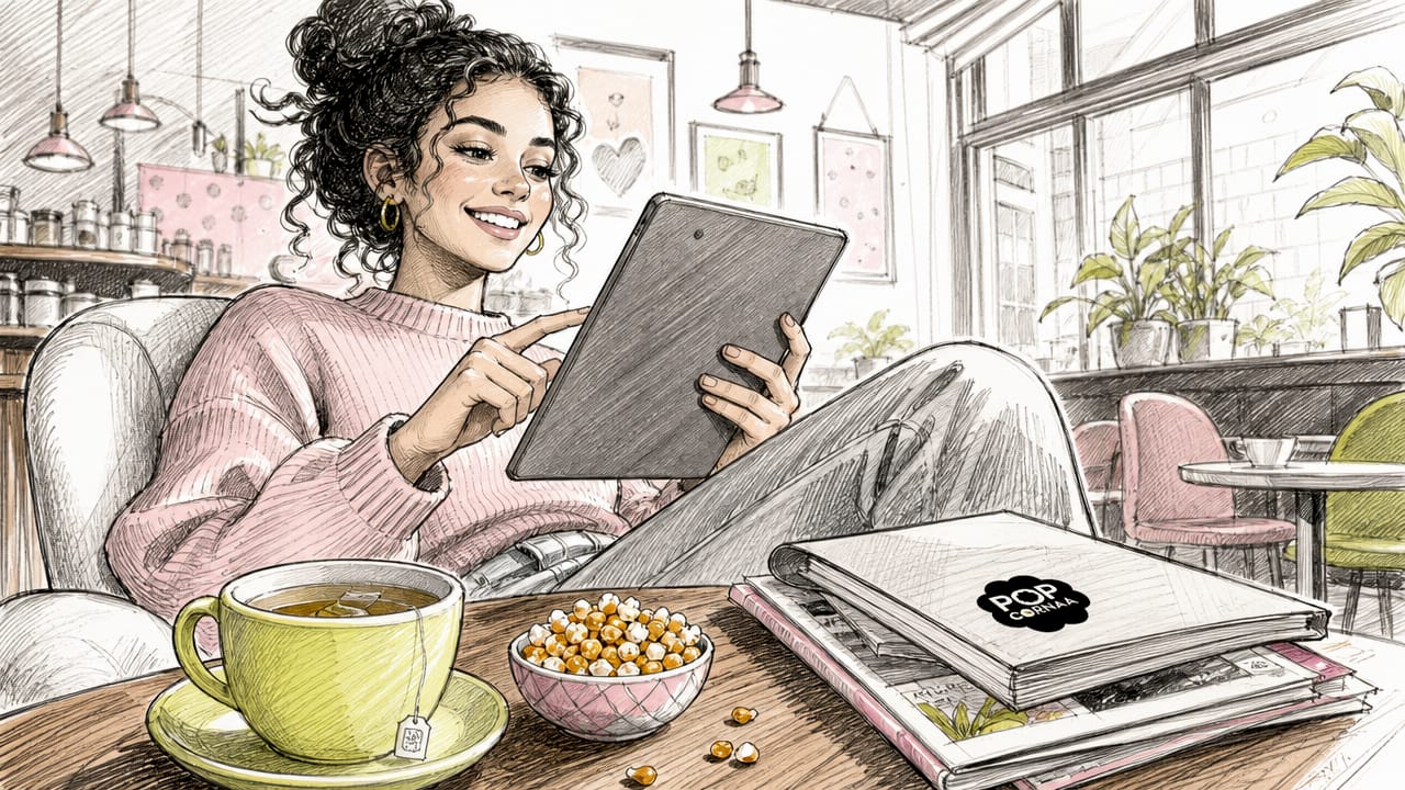 Woman browsing online popcorn store on laptop