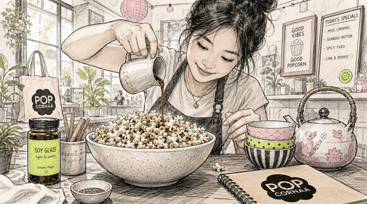 Woman preparing Asian popcorn in kitchen