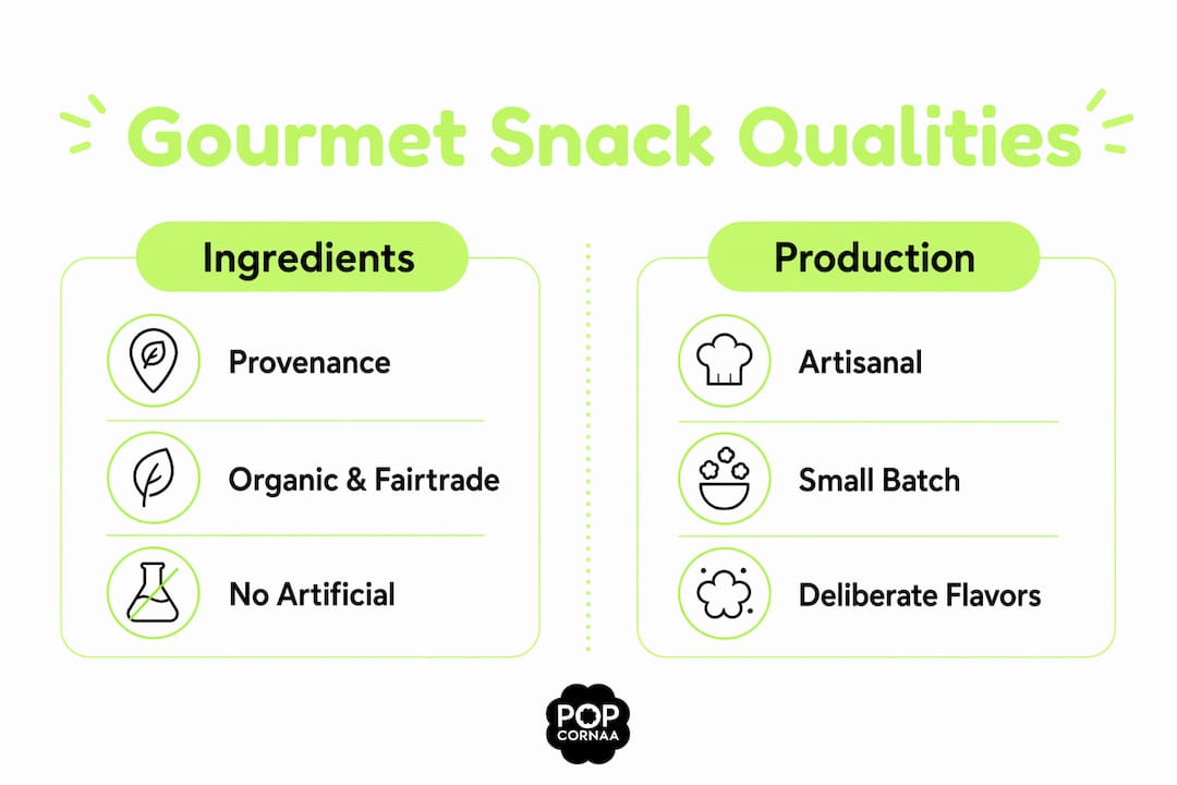 Infographic comparing gourmet snack ingredients and production qualities