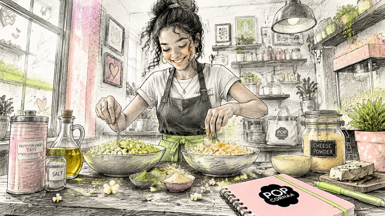 Woman preparing vegan and vegetarian popcorn bowls