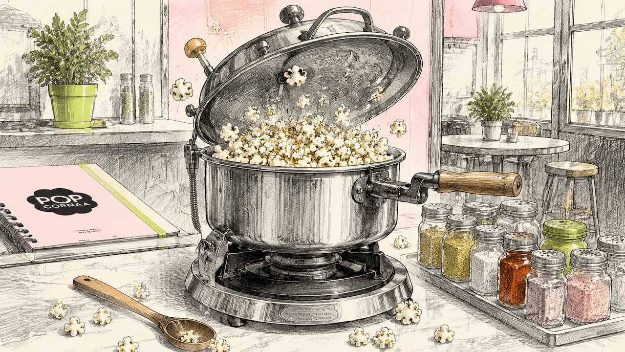Popcorn popping in stovetop popper
