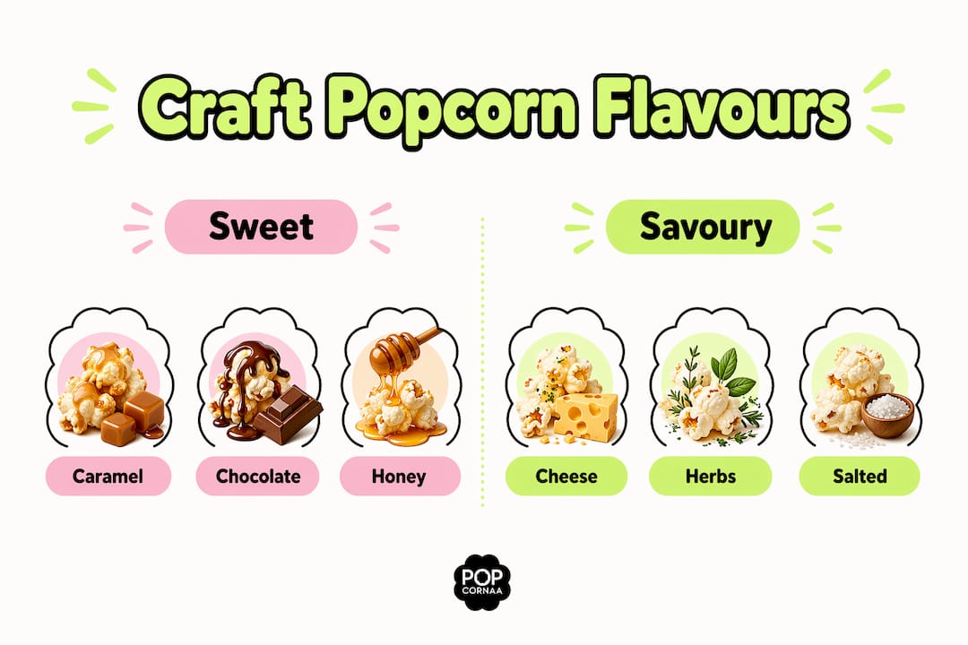 Infographic comparing craft popcorn sweet and savoury flavours