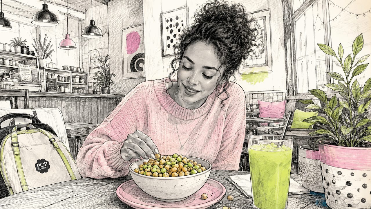 Woman reviewing healthy plant-based snacks at kitchen table