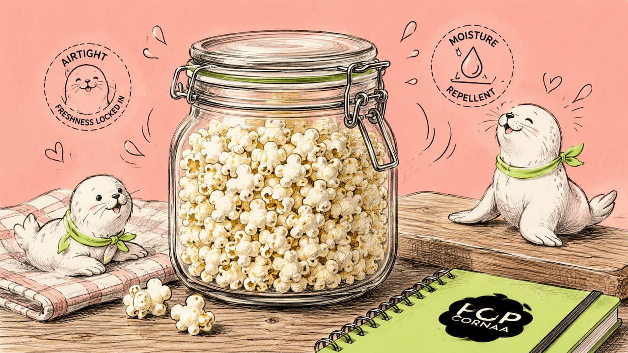 Illustration of airtight jar storing popcorn