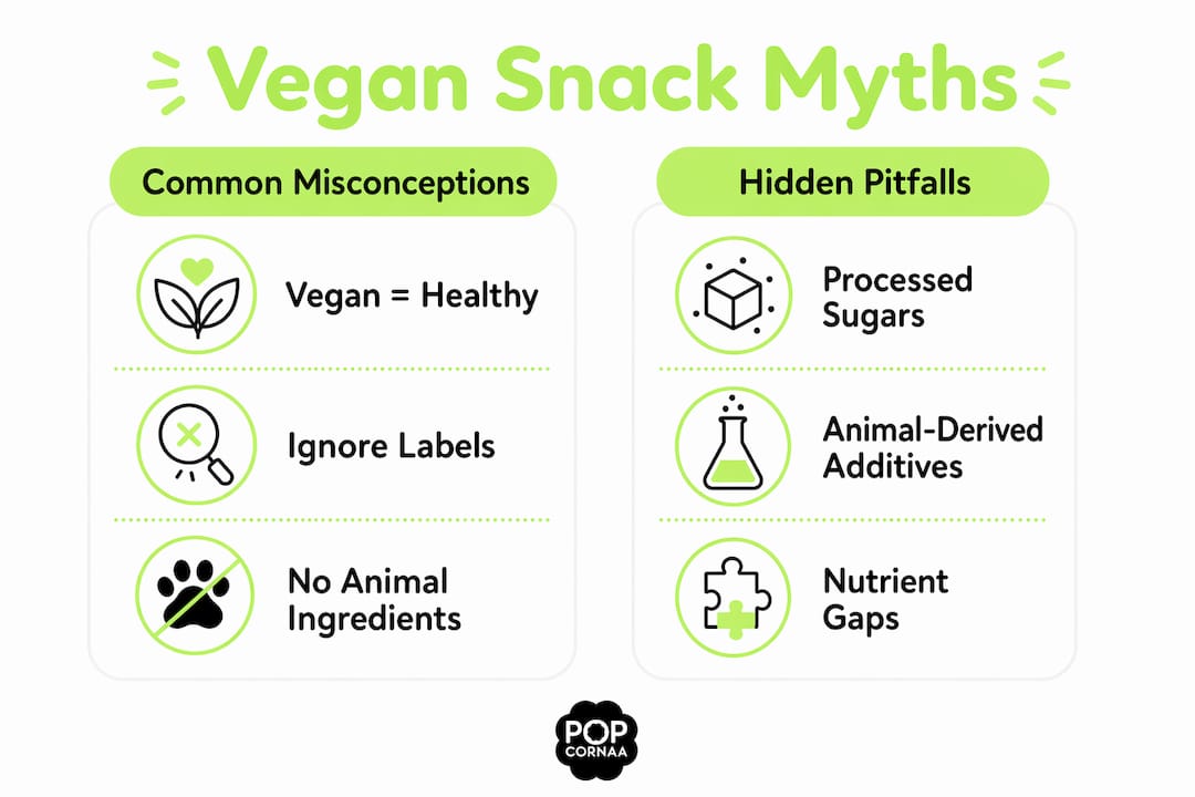 Infographic comparing vegan snack misconceptions and hidden pitfalls