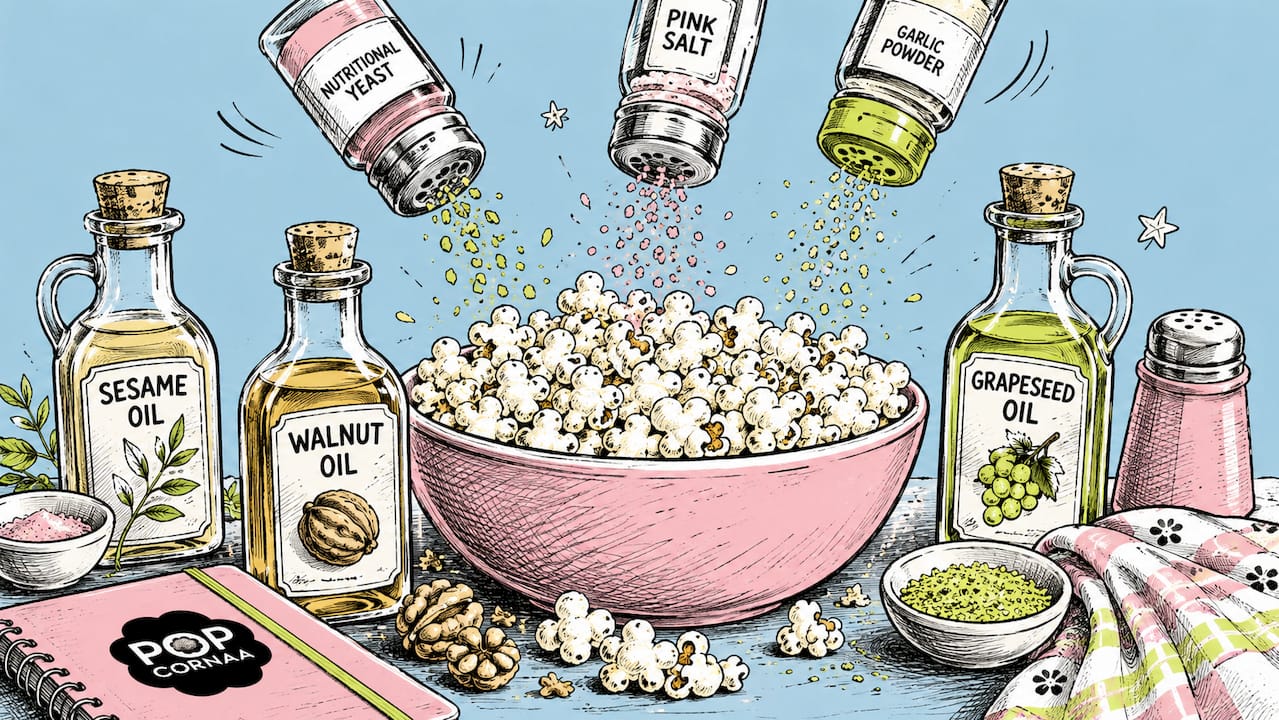 Playful graphic of popcorn and plant-based oils
