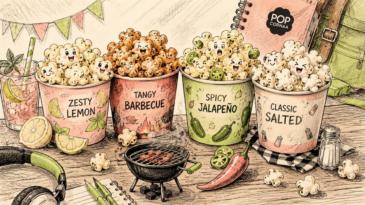 Playful popcorn buckets with flavour icons