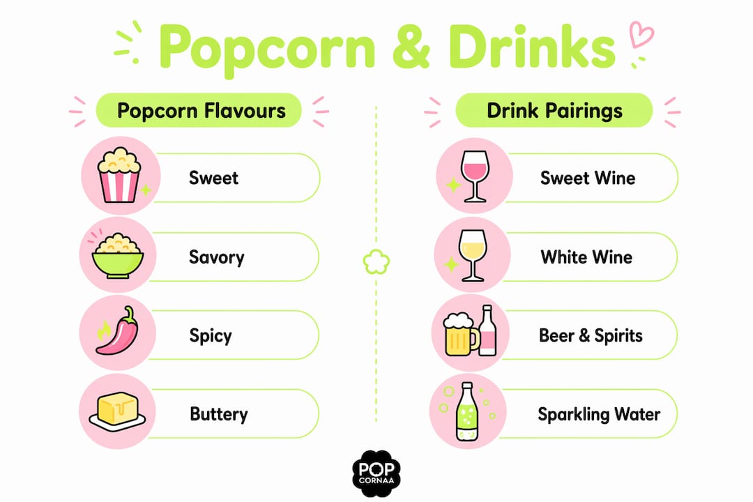Infographic showing popcorn flavours and matching drinks