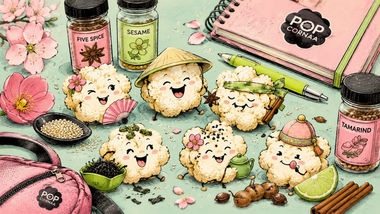 Playful illustrated popcorn with Asian flavours