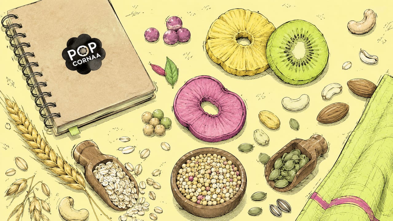 Illustration of fun assorted plant-based snacks