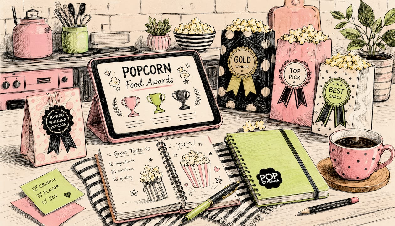 Playful graphic of popcorn awards research setup