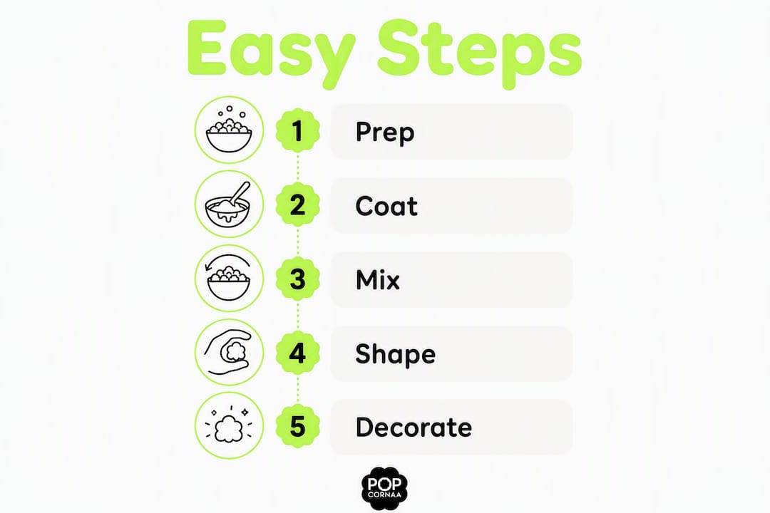 Infographic showing five steps to make popcorn birthday cake
