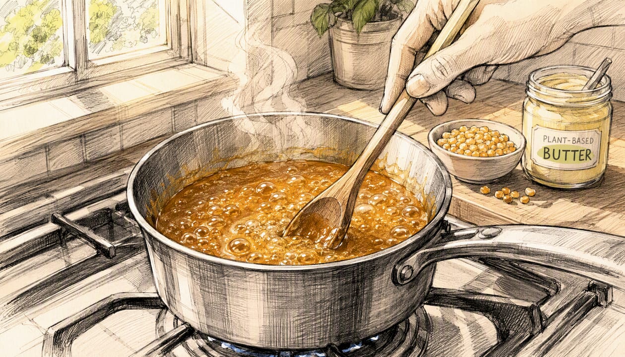 Close-up of caramel bubbling in pan