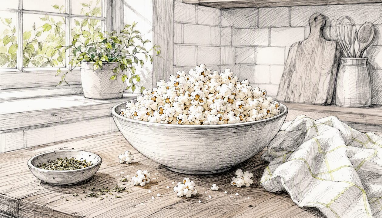 Bowl of air-popped plain popcorn