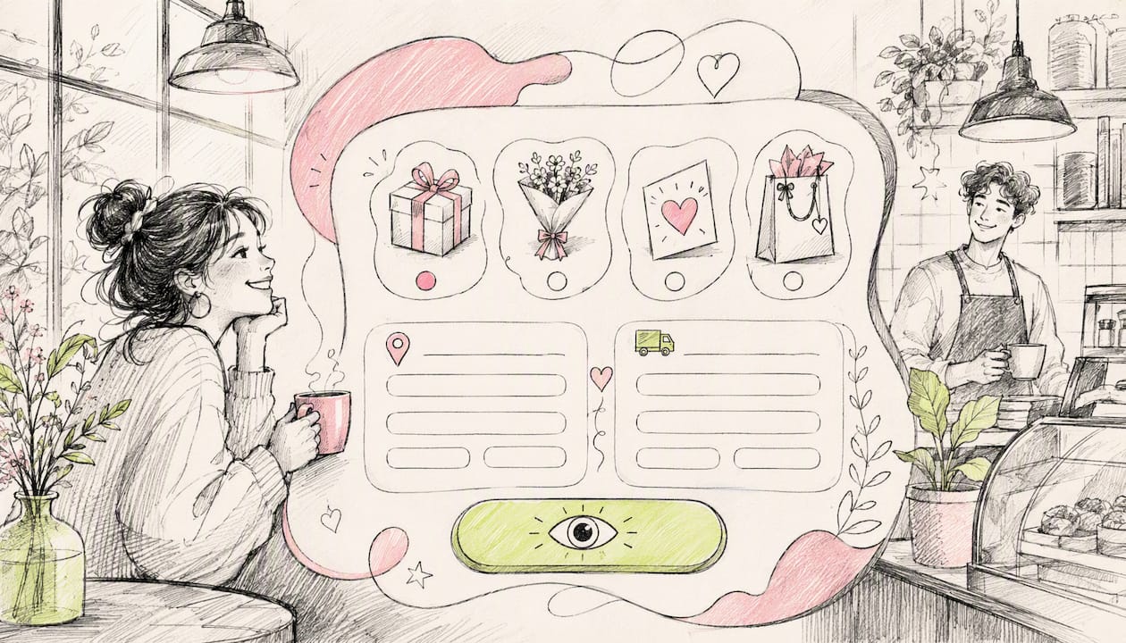Graphic illustration of vegan popcorn gift checkout