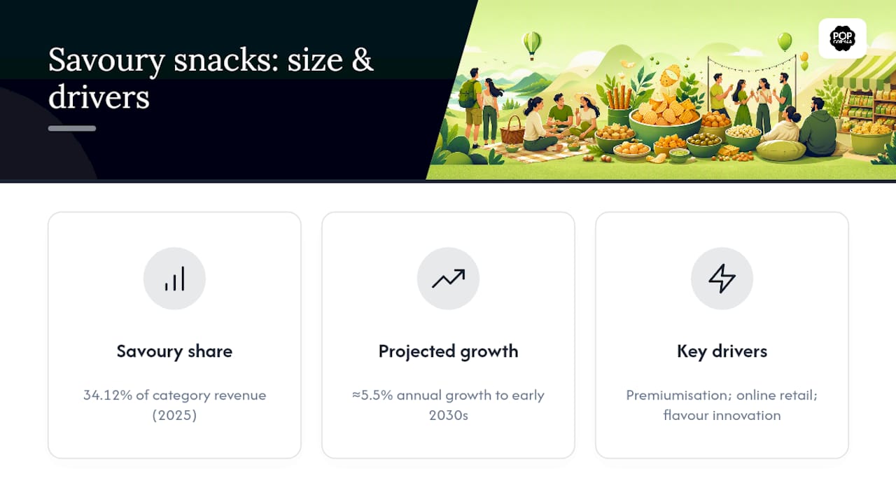 Premium snack market revenue and growth rates diagram