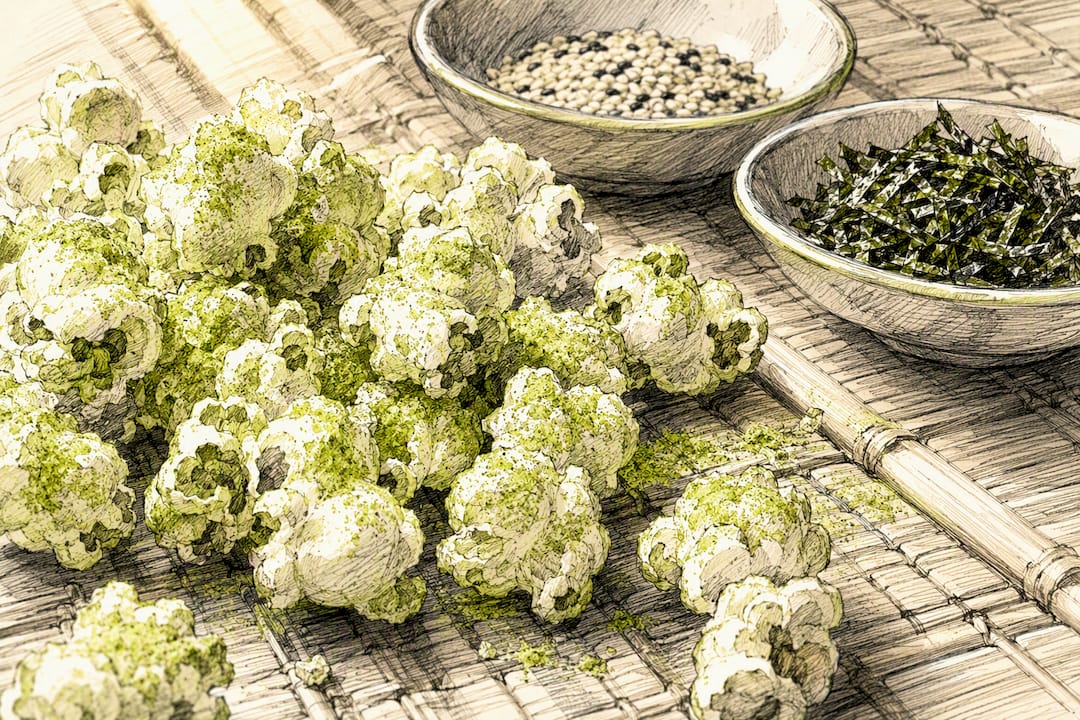 Close-up of wasabi popcorn with seasoning