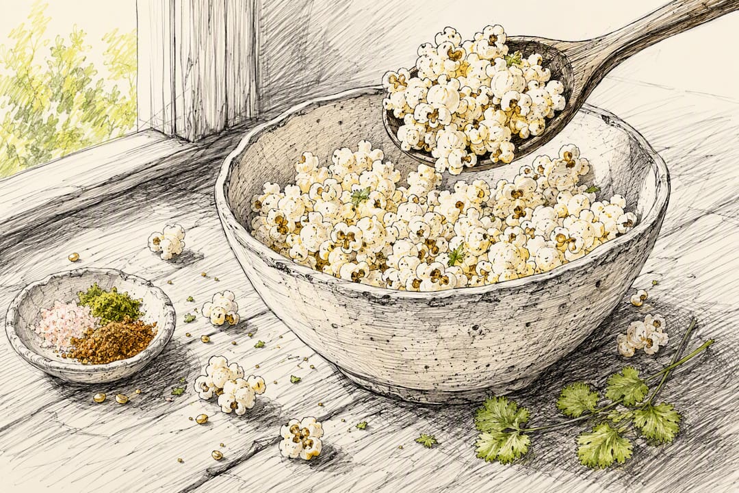 Fresh vegan popcorn in bowl with oils