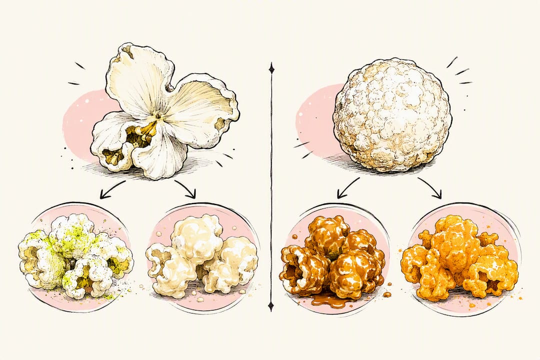 Butterfly and mushroom popcorn shapes compared