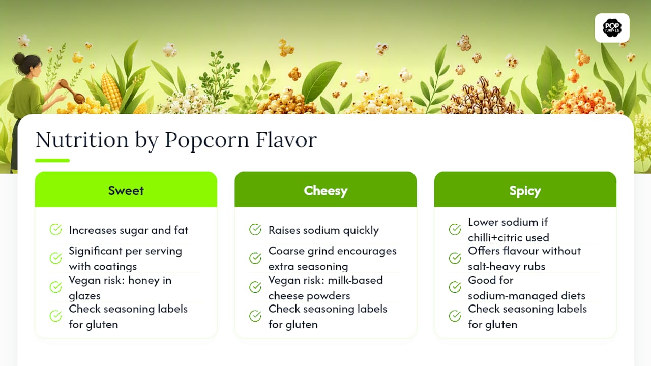 Nutritional considerations across different popcorn flavours — overview diagram