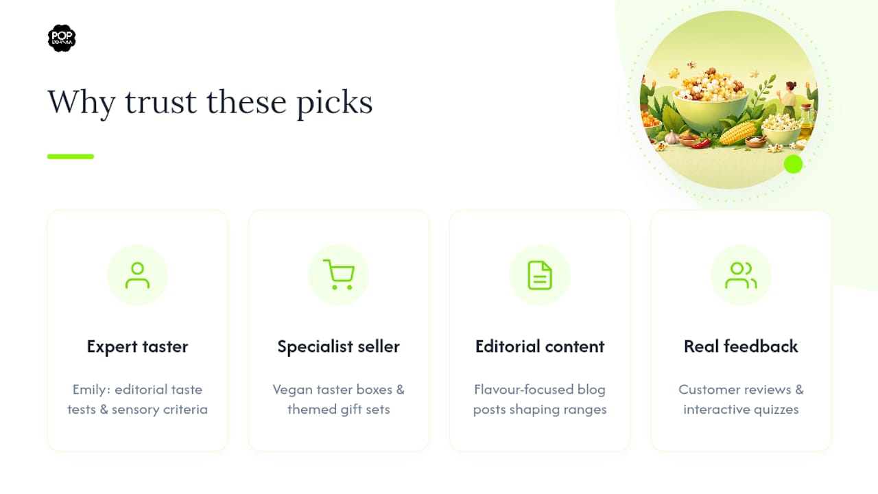 Why trust these flavoured popcorn picks? — overview diagram