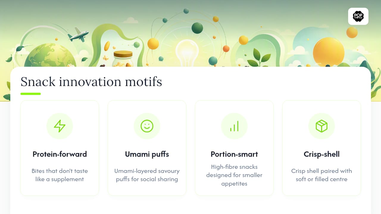 Four snack innovation motifs compared
