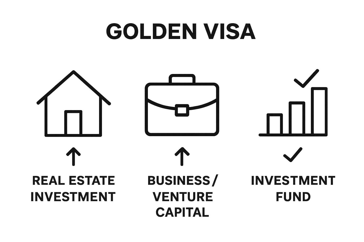 Comparison of golden visa investment options: real estate, business, and funds