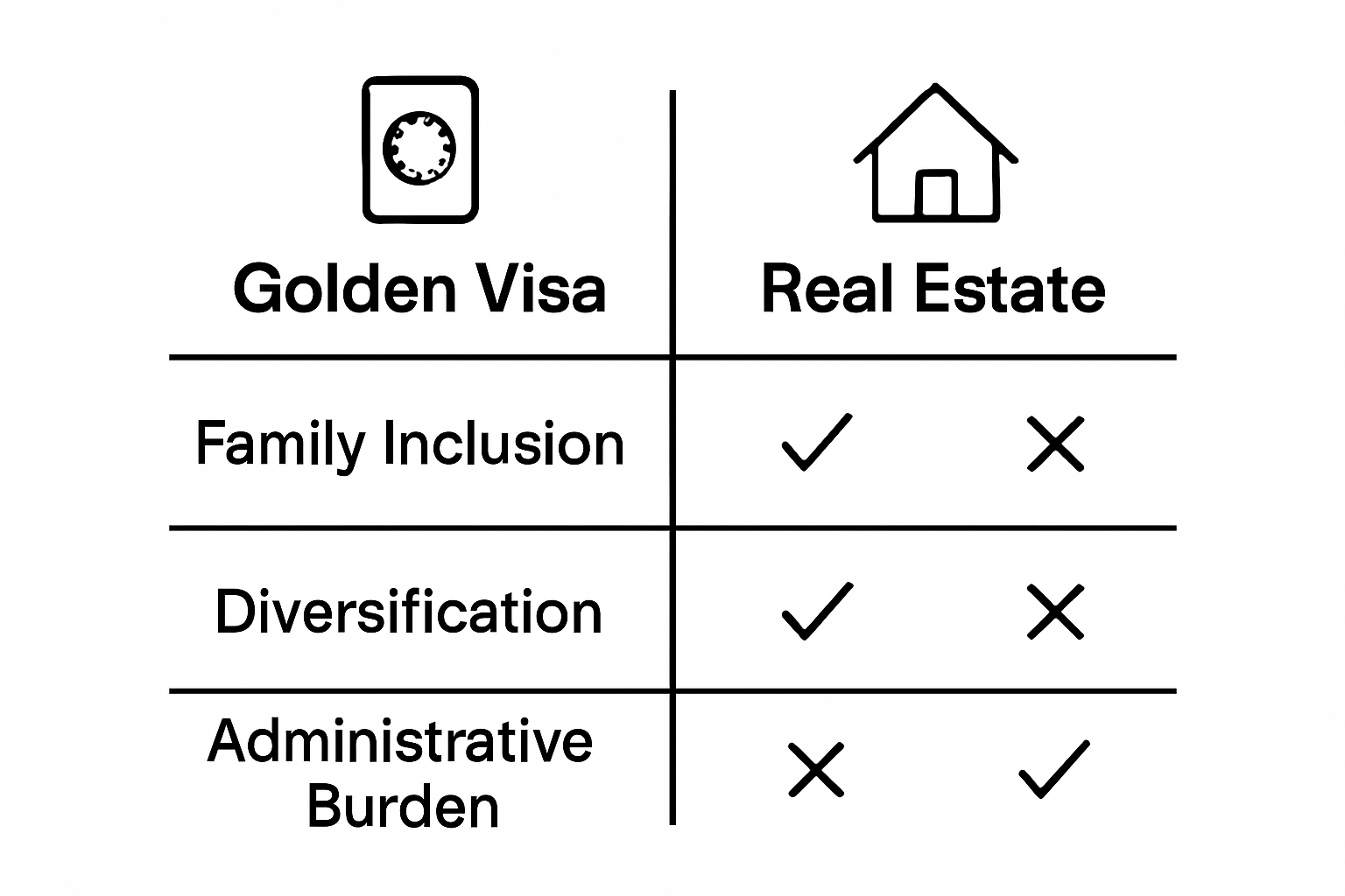 Comparison of Portugal Golden Visa vs Real Estate differences infographic