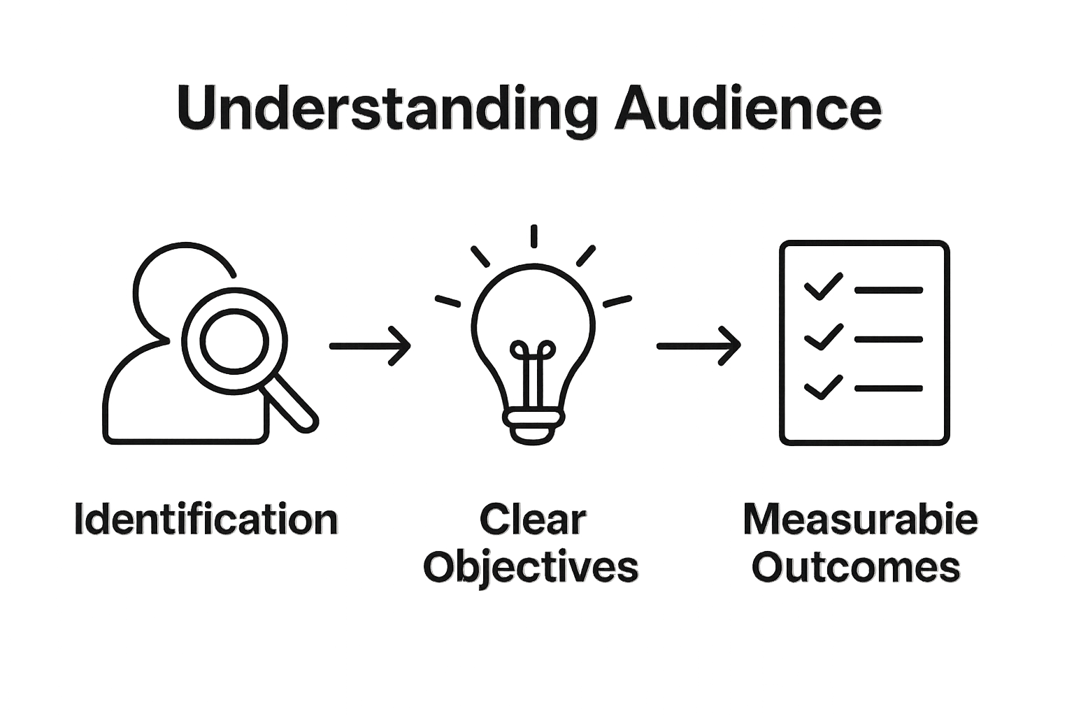 Three-step audience and objective definition workflow visual