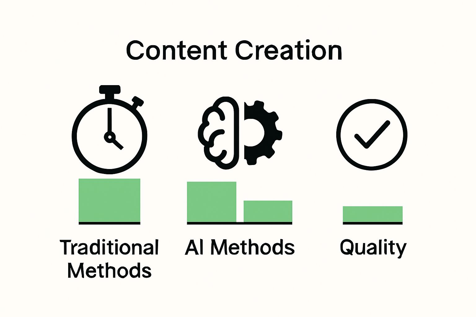 Infographic comparing traditional and AI-assisted content creation efficiency and quality