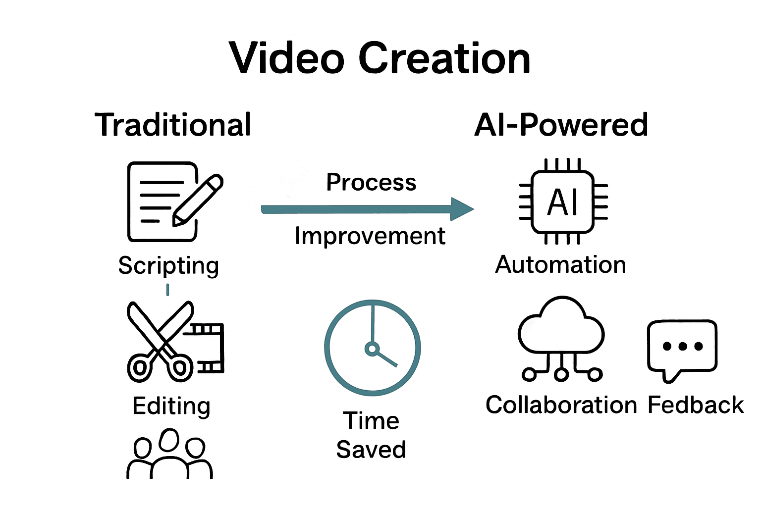 Infographic comparing traditional and AI-powered video workflows