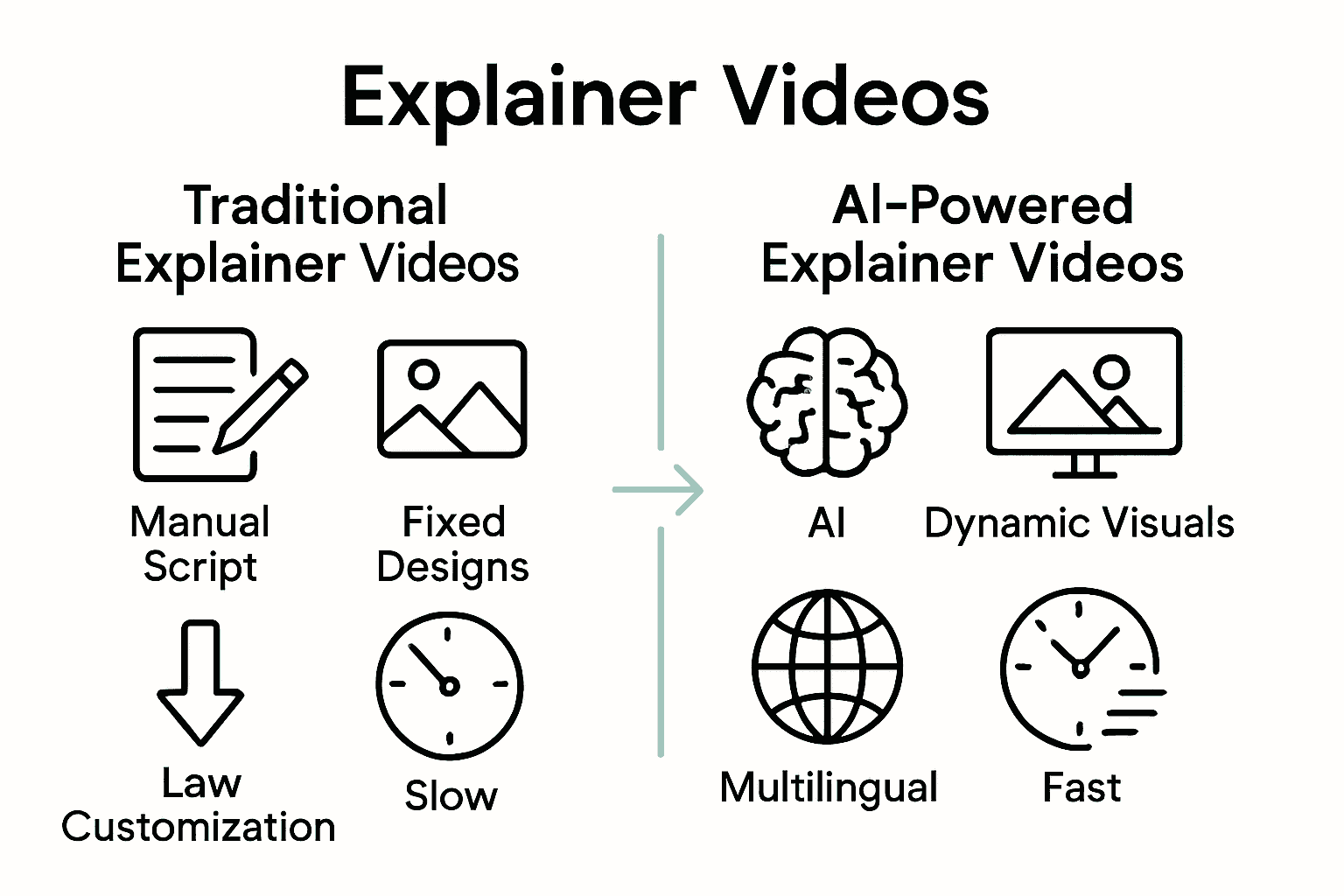 Infographic comparing traditional and AI-powered explainer videos.