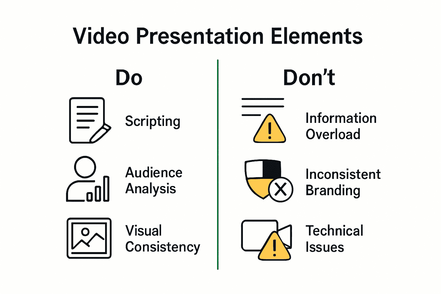Comparison of do and don't elements for video presentations