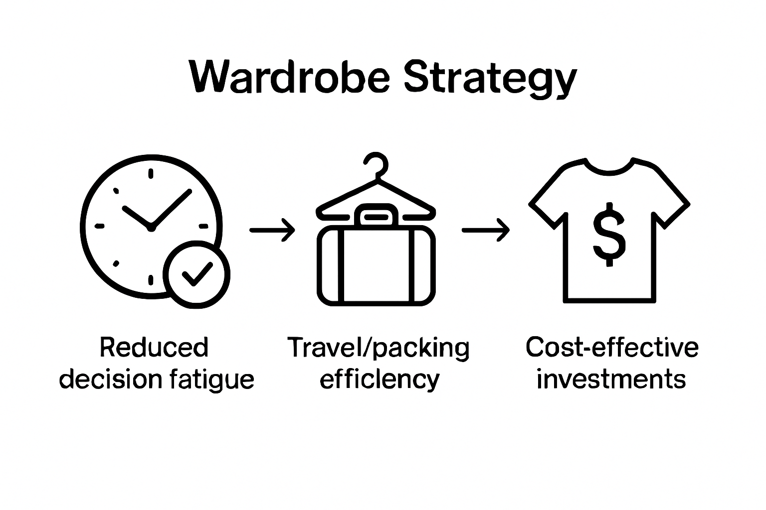 Infographic comparing three wardrobe efficiency benefits of fashion sets