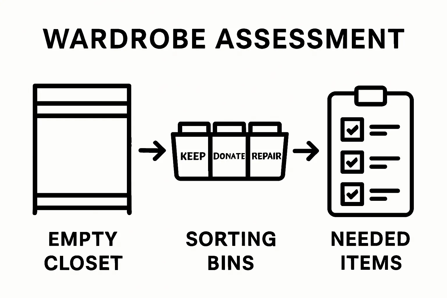 Three-step spring wardrobe assessment visual