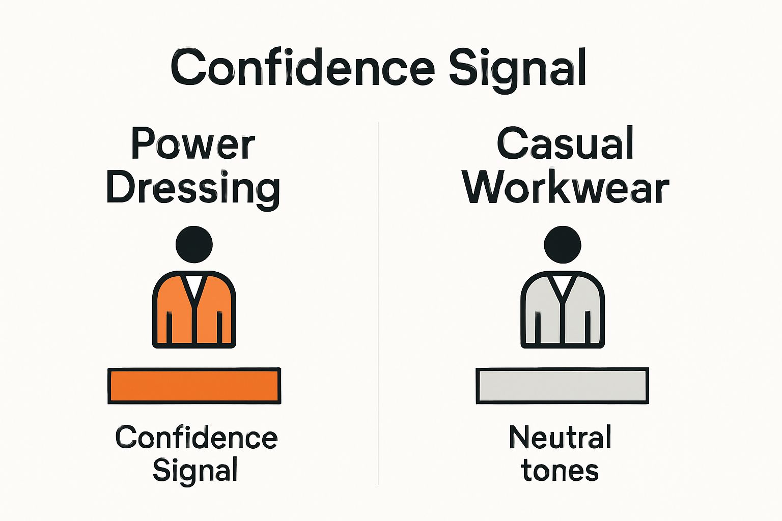 Infographic comparing power dressing to casual workwear for women