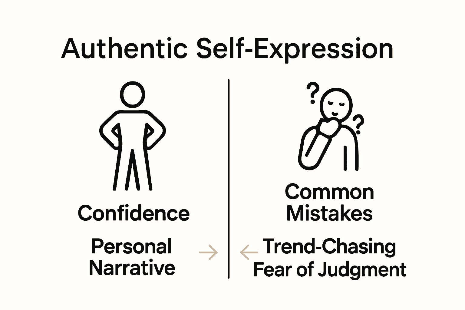 Infographic comparing authentic self-expression versus fashion mistakes.