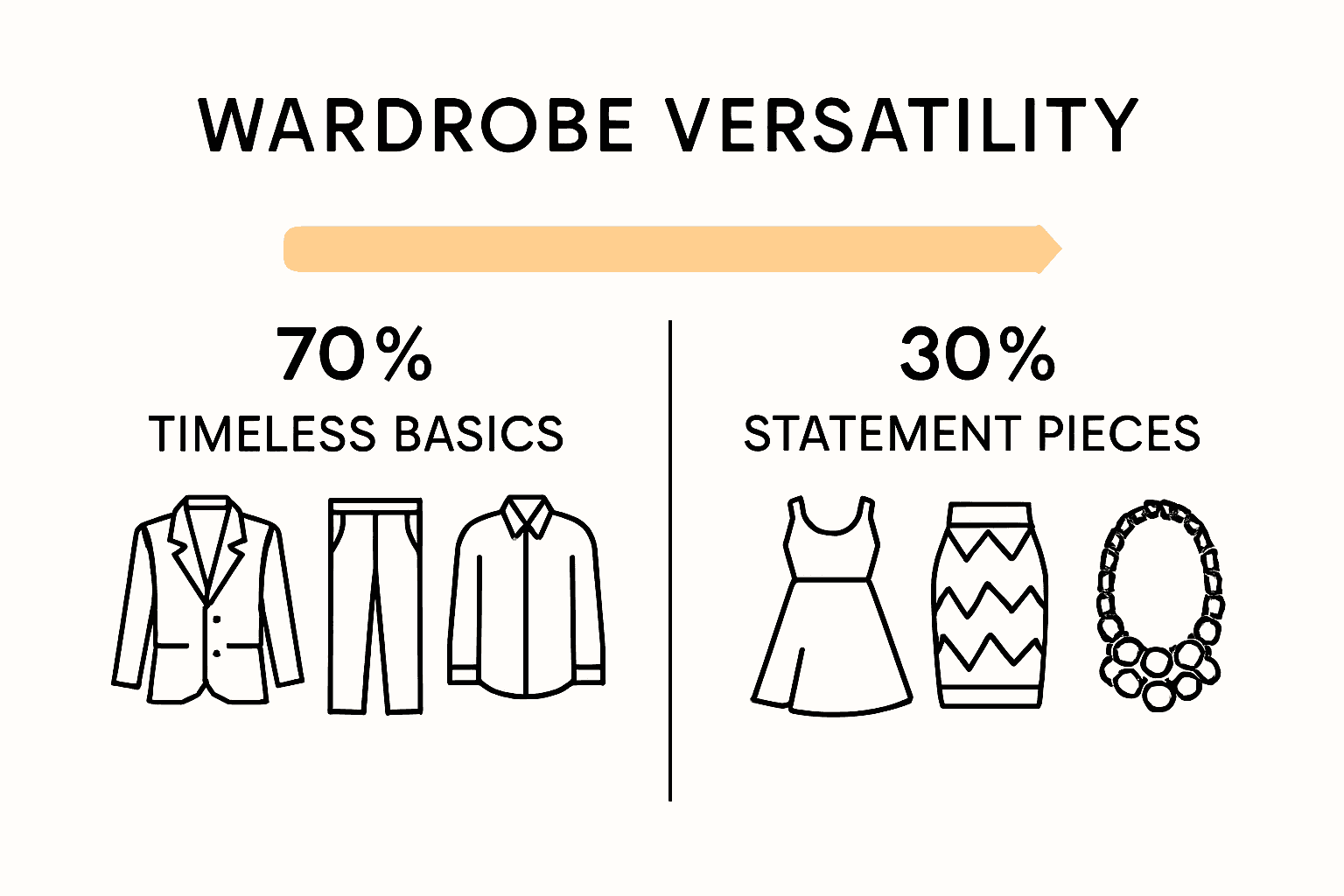 Contemporary wardrobe infographic comparing basics and statement pieces