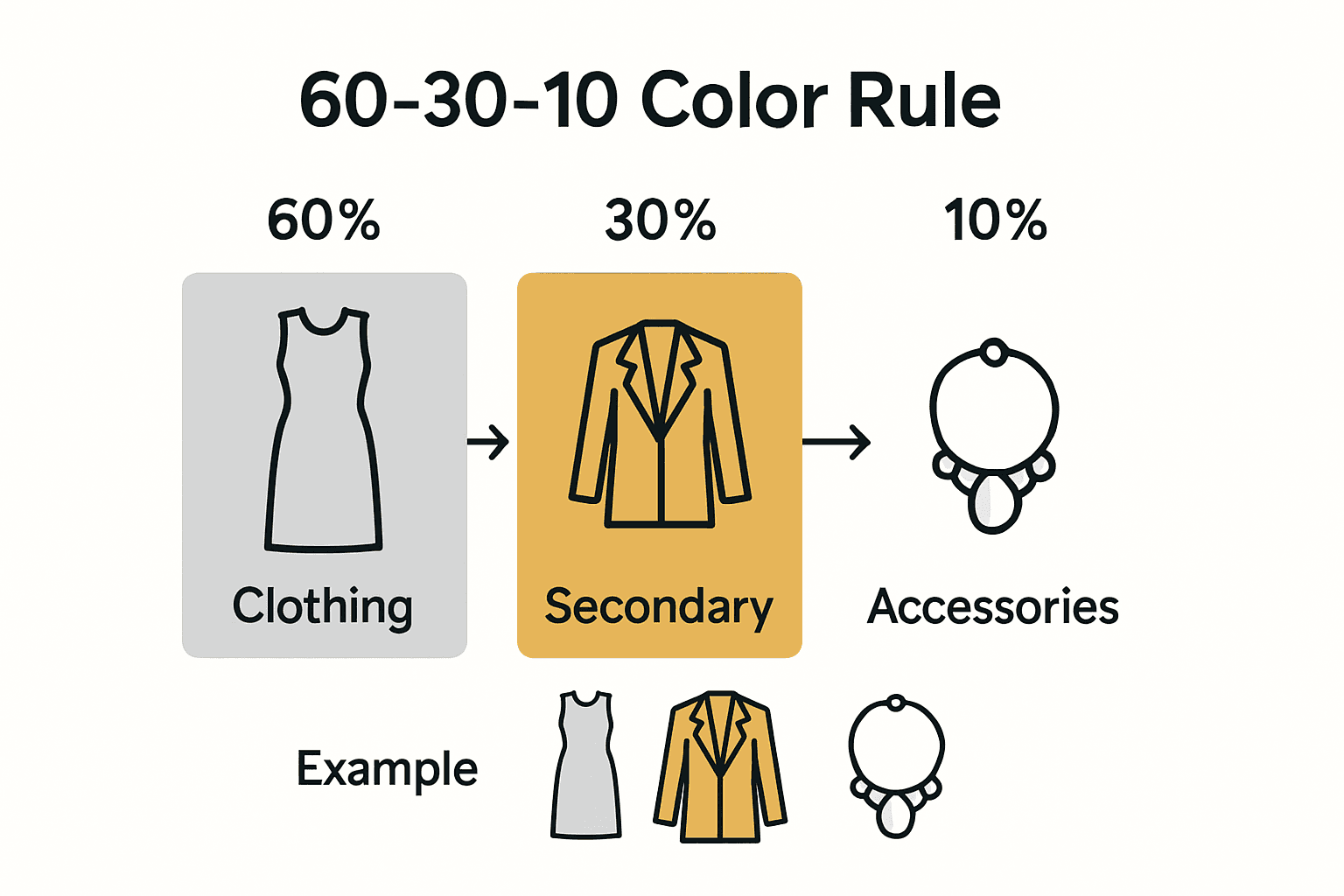 Infographic explaining the 60-30-10 color rule in accessorizing outfits
