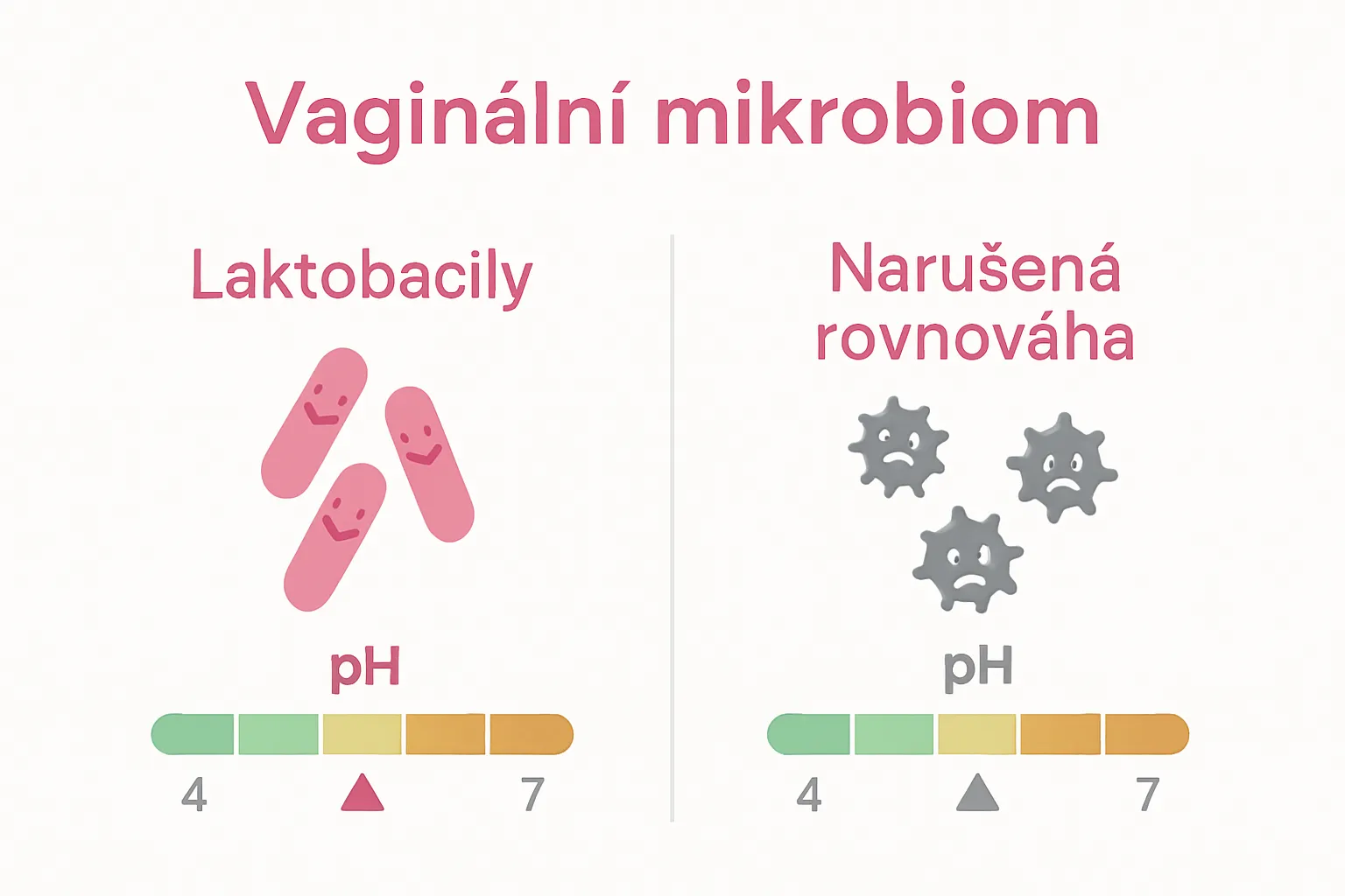 Srovnání zdravého a narušeného vaginálního mikrobiomu infografika