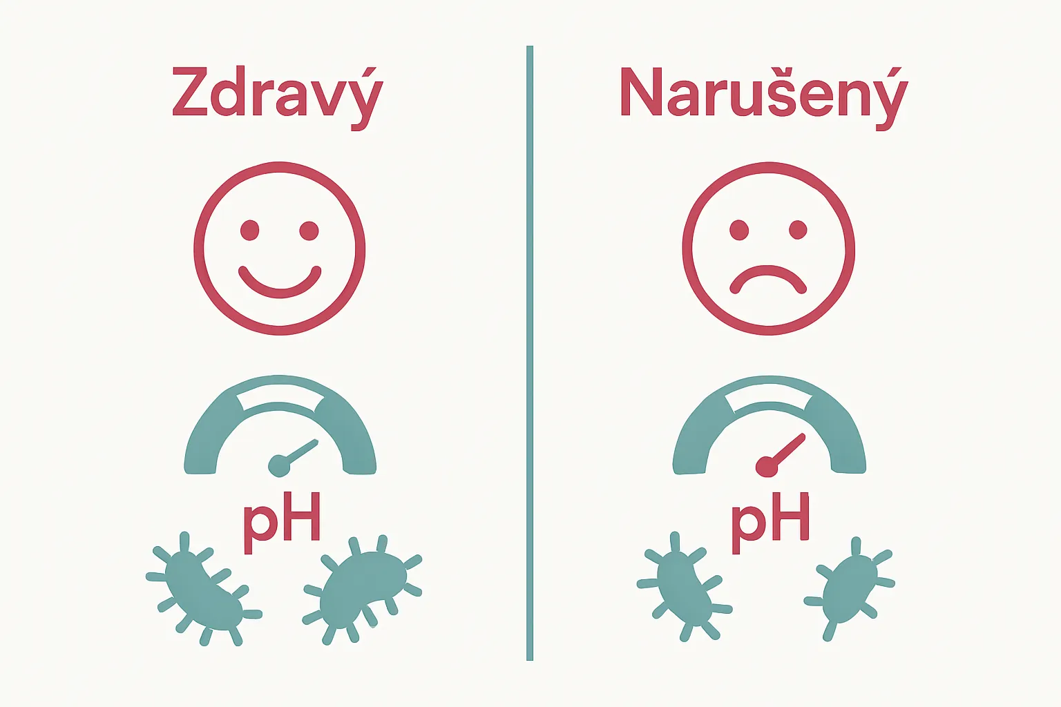 Infographic comparing healthy and disrupted vaginal microbiome with icons