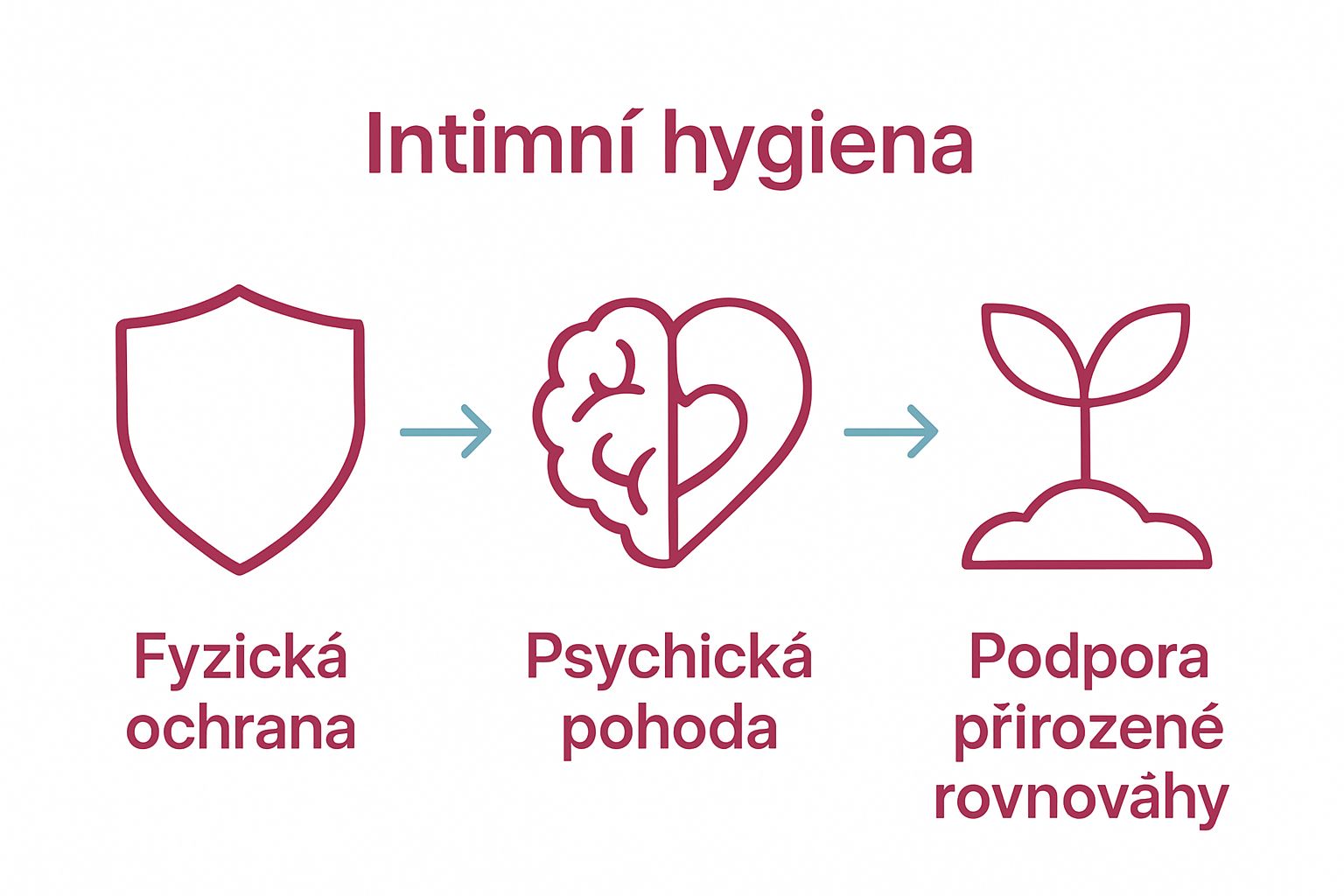 Infographic showing three icons: shield, brain with heart, and plant to illustrate benefits of intimate hygiene
