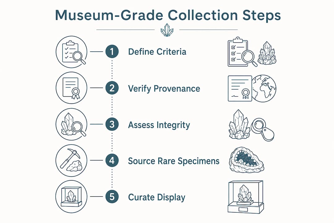 Infographic showing museum-grade crystal collection steps