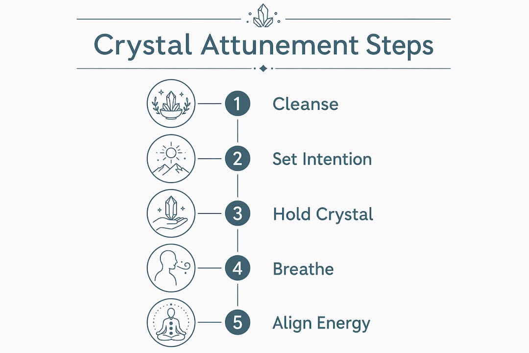 Infographic illustrating step-by-step crystal attunement process