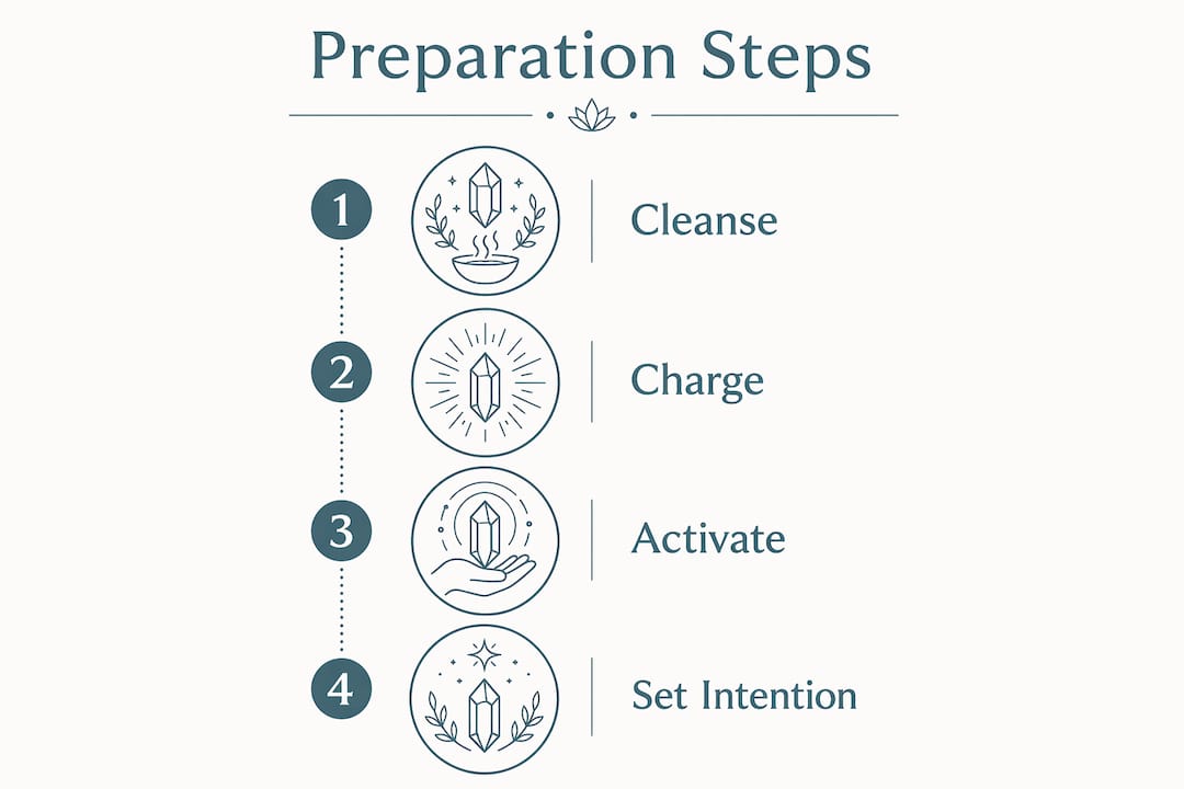 Infographic showing four preparation steps for crystal Reiki practice