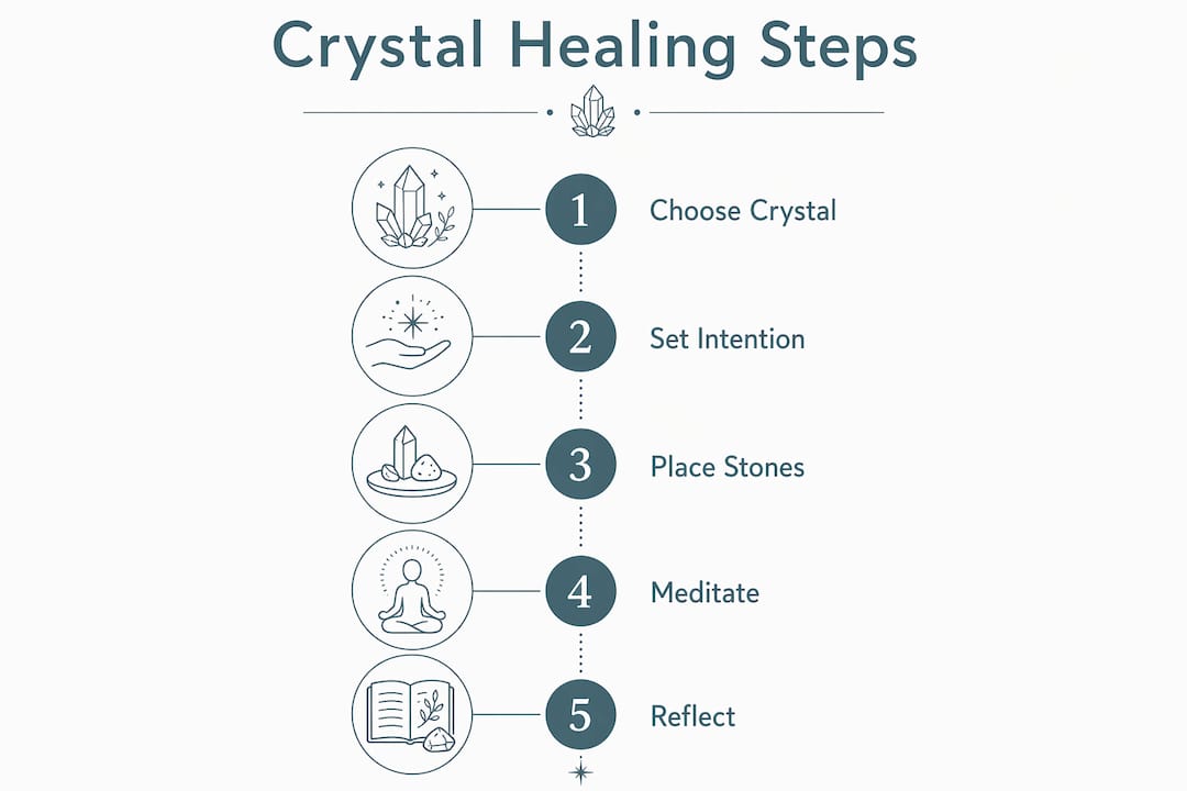 Infographic showing crystal healing steps