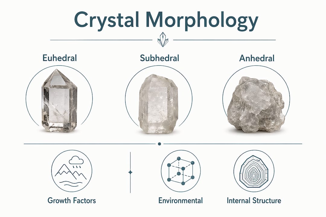 Infographic depicting crystal morphology classification hierarchy