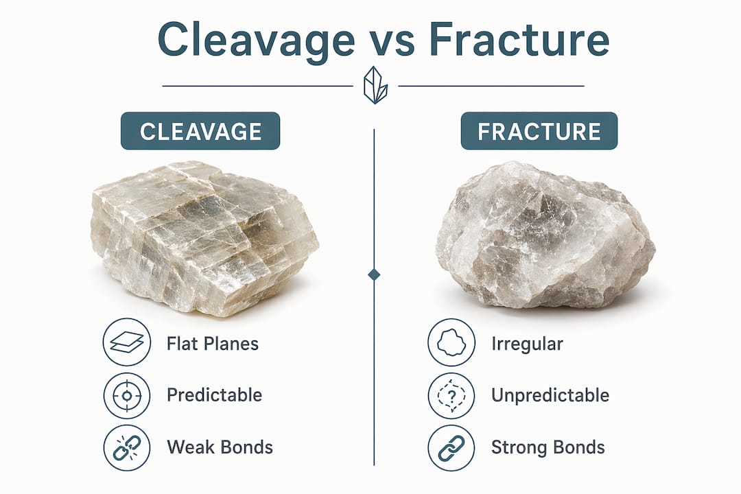 Infographic comparing cleavage and fracture properties