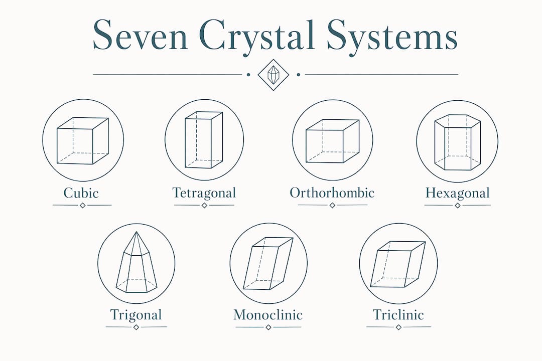 Infographic showing seven crystal systems hierarchy
